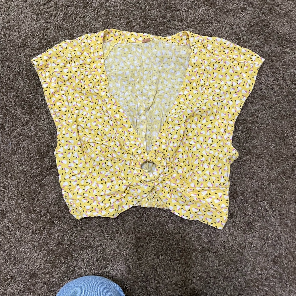 Free People Yellow Tie Front Blouse